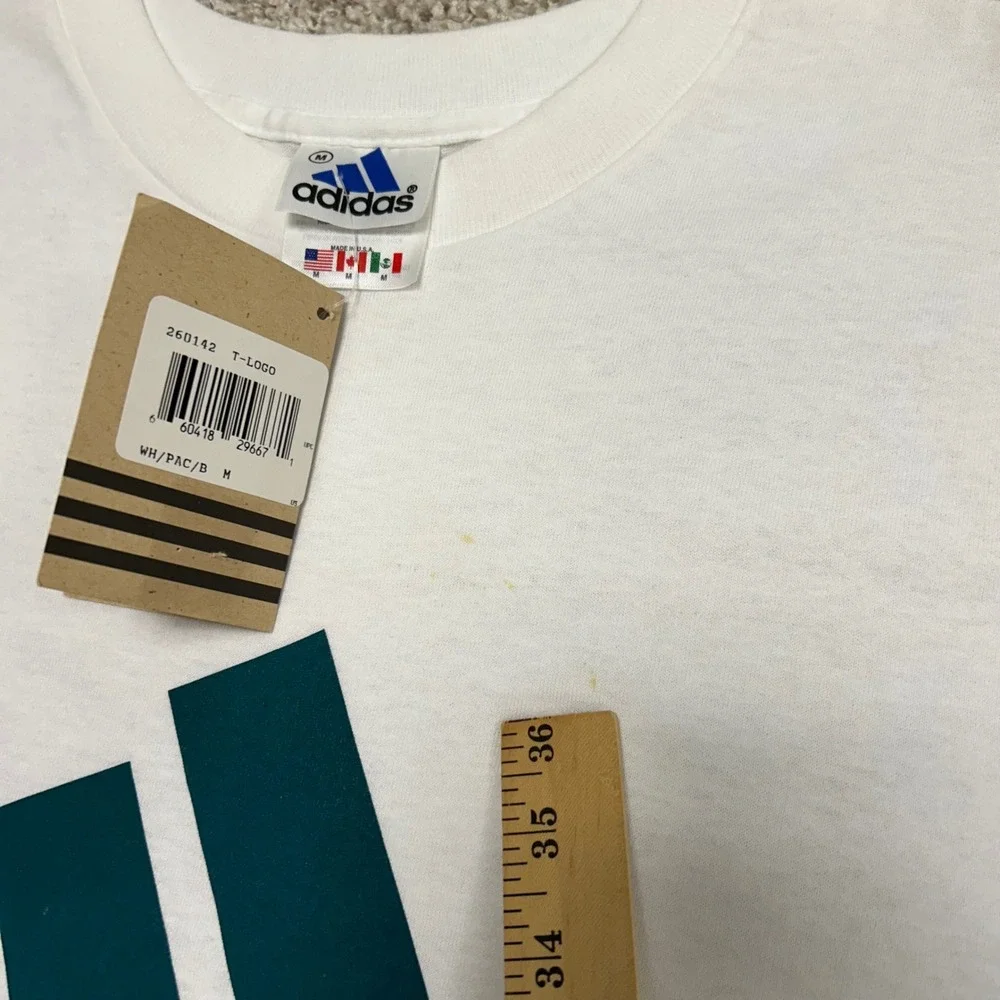 Vintage 90s Adidas Logo Tshirt Men Size Medium Made‎ In USA White New (other)